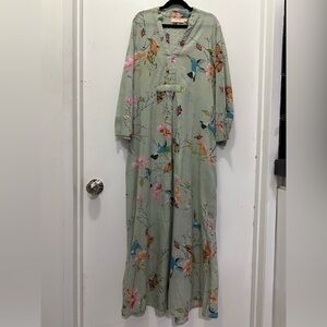 COPY - COPY - La Cera Floral Hummingbirds Print Lightweight Cotton Maxi Dress S…